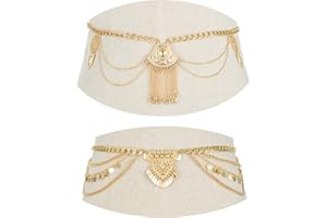 Tornito 2 PCS Waist Belt Chain Vintage Dangle Dancing Tassel Body Chain Bikini Beach Body Jewelry for Women Silver Gold Tone