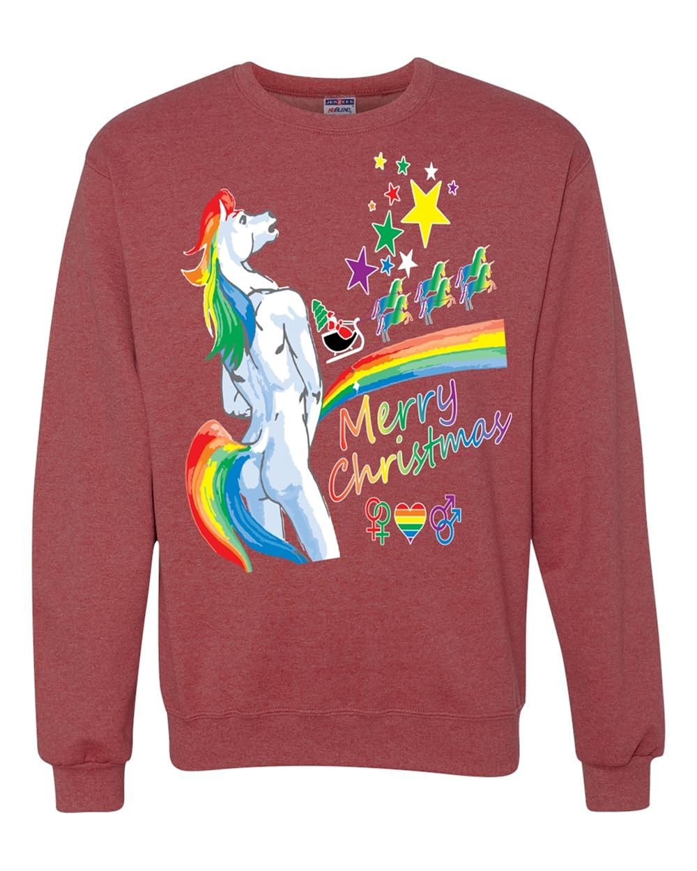 Unicorn Rainbow Gay Lgbt Ugly Christmas Sweater Unisex Crewneck Heather