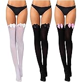 Boao 3 Pairs Thigh High Stockings Thigh High Socks with Bow for Women over Knee Lingerie Stockings for Cosplay Daily Wear