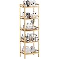 HITNET Tall Narrow Bookshelf, 5 Tier Bathroom Shelf Bamboo, Floor Standing Display Storage Organizer for Small Space, Adjustable Shelves, Natural Wood Bookcase