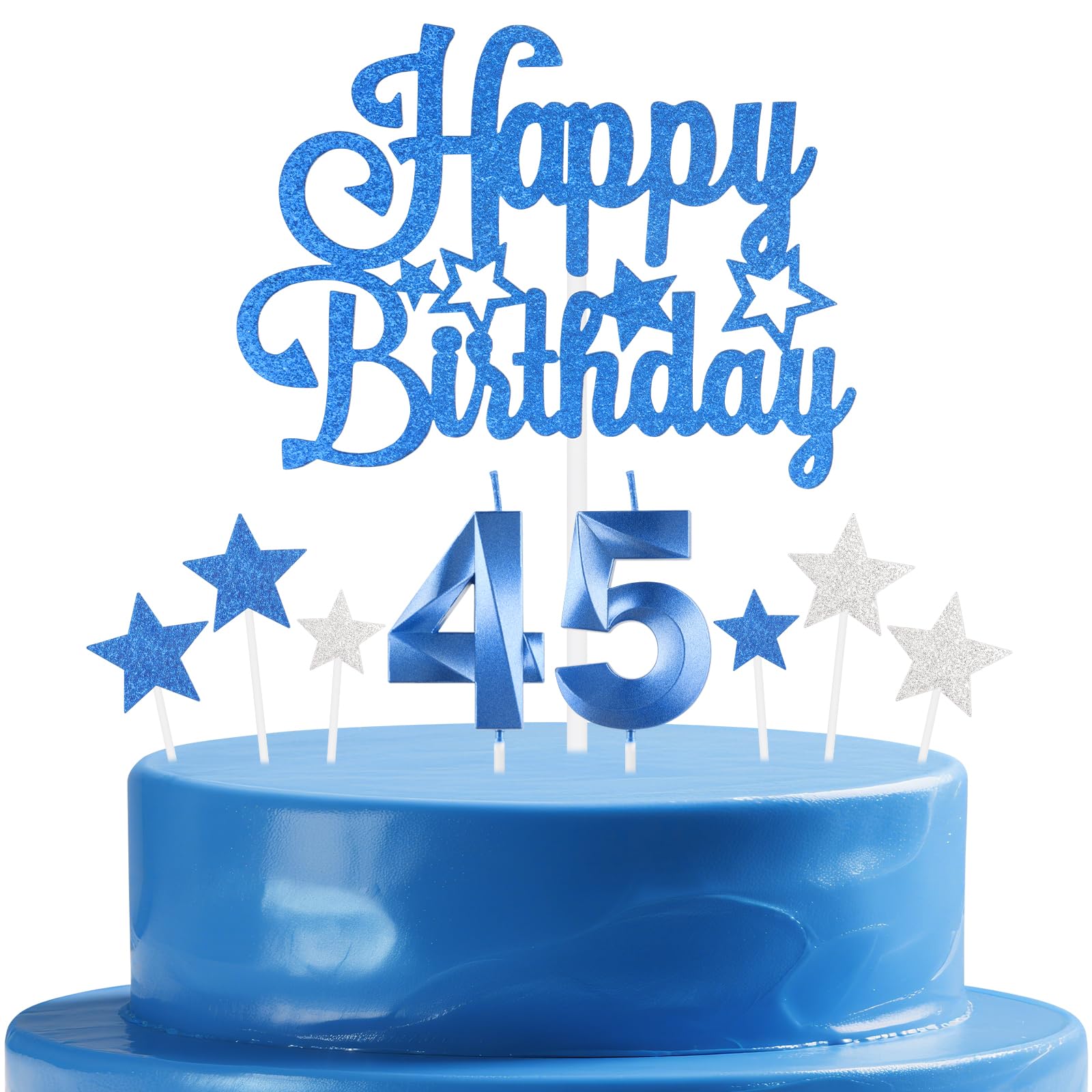 mciskin Royal Blue Birthday Candles Set,Women Men 45th Birthday Decorations,Number 45 Candle for Cake,Royal Blue Candles Cake Toppers with Star for Women Men Birthday Party Anniversary Decorations