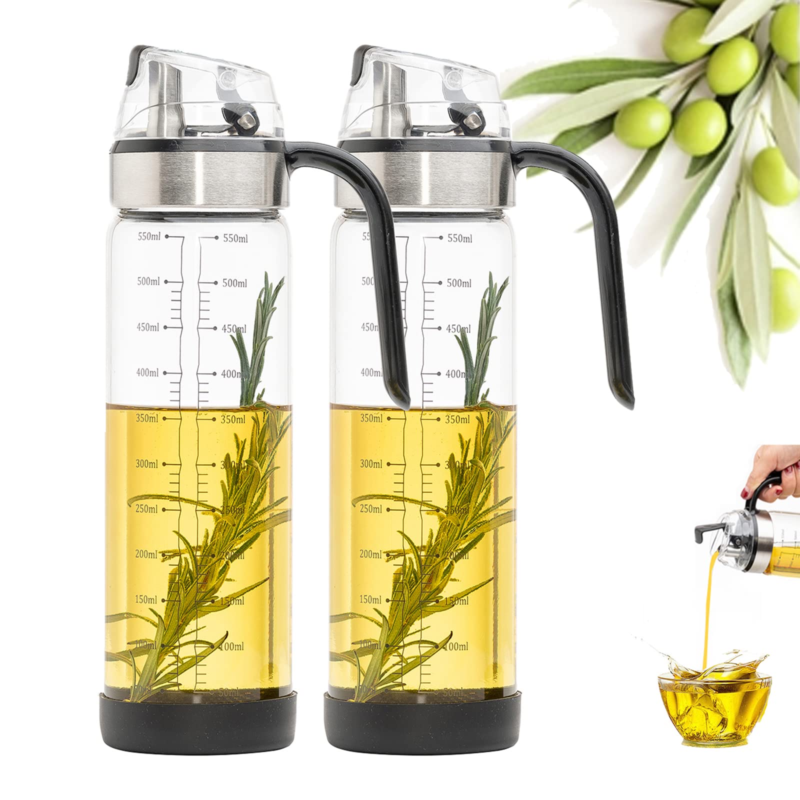 Photo 1 of CHEFTOON Olive Oil Dispenser Bottle, Auto Flip bottles for kitchen, 18 OZ with Leakproof Cap, Easy Clean and vinegar dispenser set of 2