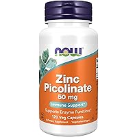 NOW Supplements, Zinc Picolinate 50 mg, Supports Enzyme Functions, Immune Support, 120 Veg Capsules