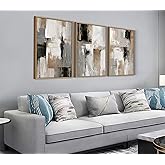 Shoci Large Framed Abstract Wabi Sabi Wall Art Modern Neutral Black Brown Graffiti Canvas Artwork Natural Float Framed Minimalist Gray White Decor for Living Room Bedroom Office 16X24 Inch Set of 3