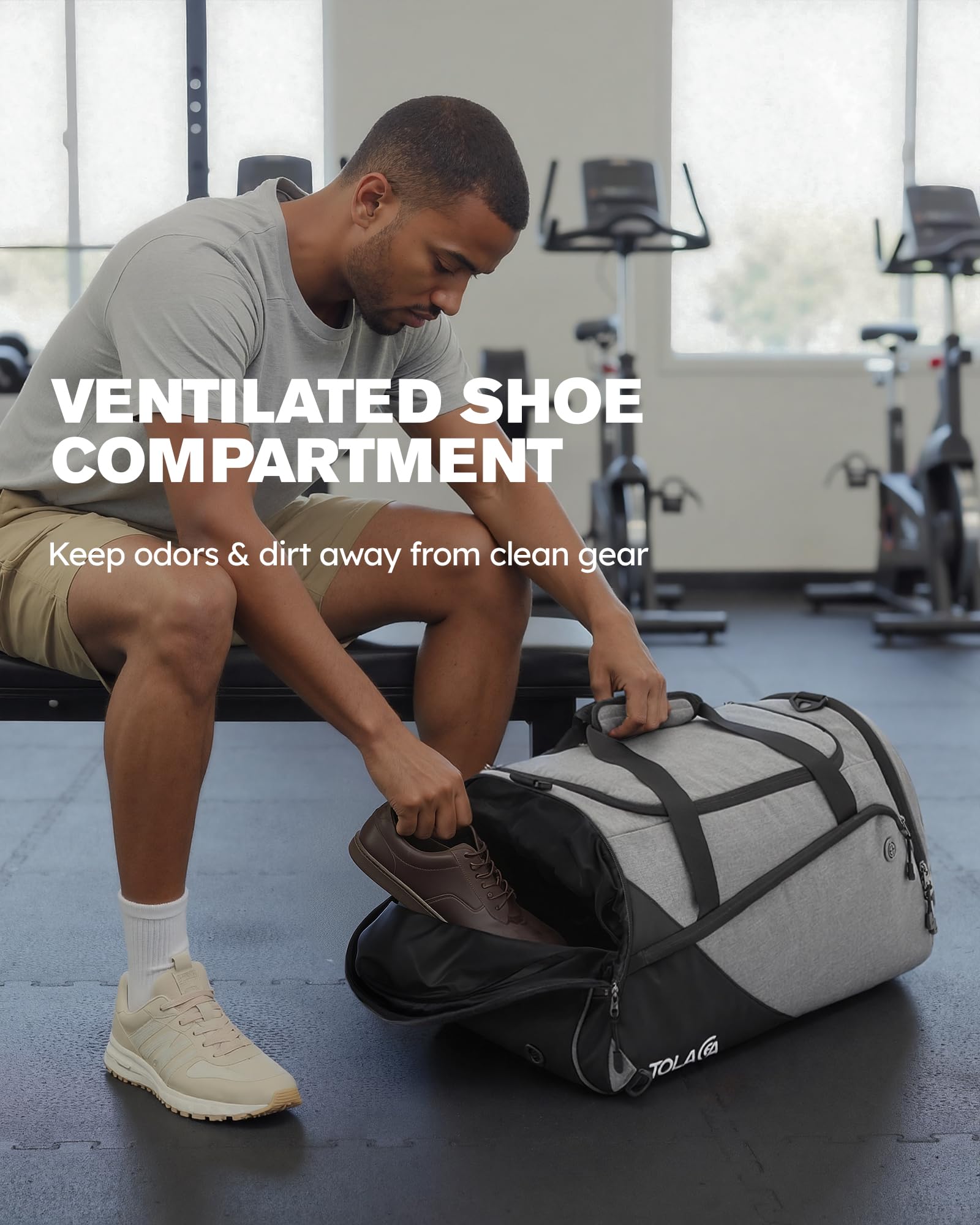 Tolaccea 47L Sporttasche Groß Sporttasche Rucksack mit Schuhfach Nassfach Wochen Reisetasche Duffel Bag Fitness Trainingstasche für Herren Damen Gym,Reise,Schwimmen,Sauna,fußball (Grau) 4