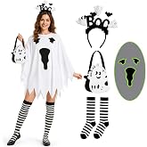 Halloween Costume Women Ghost Glow In the Dark Adult Funny Face Costume | 4-piece trick-or-treat outfit, Halloween party cosplay, loose fit for all body shapes