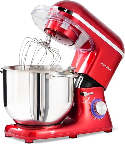Aucma Stand Mixer 7.5L 1400W 6 Speed Tilt-Head with Accessories Red