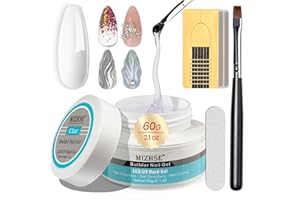 MIZHSE Builder Gel For Nails - 60g Clear Hard Gel Builder Nail Gel For Nail Extension Gel Nail Strengthen Nail Art Manicure Kit With 100pcs Nail Forms And Brush