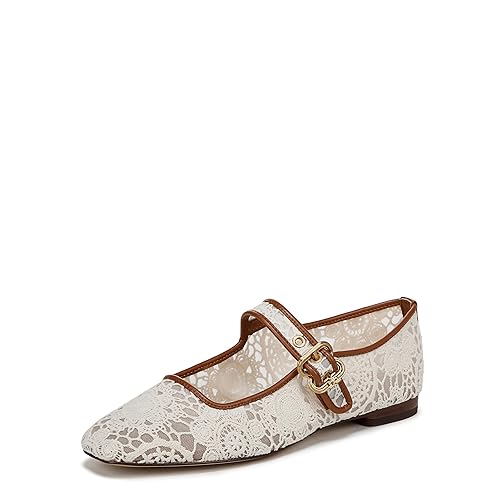 Sam Edelman Women's Michaela Mary Jane Flat, Natural Floral Crochet, 5.5