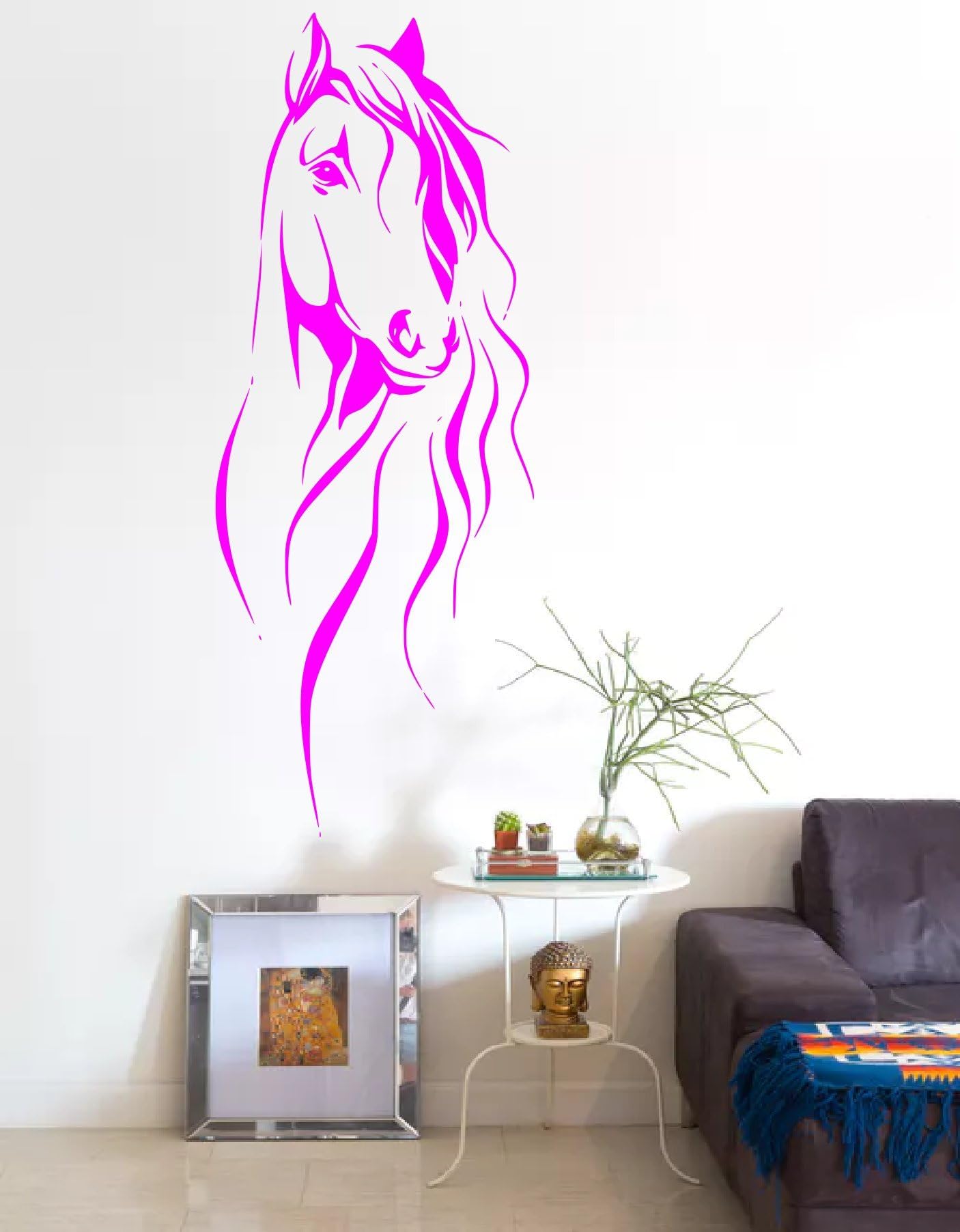 Beautiful Horse Head Transfer Home Decor Wall Art Decal Sticker Modern A40 (Large 49cm x 120cm, Pink)