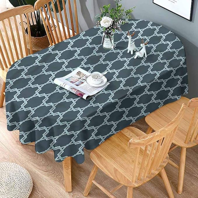 shirlyhome Oval Table Cover Quatrefoil Table Cloth Wrinkle Free Antique