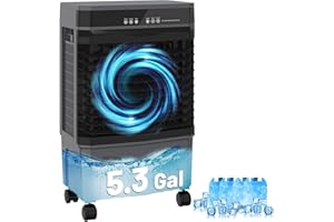 Auertech 5.3 Gal Evaporative Air Cooler, 2800 CFM Swamp Cooler with Large Water Tank, 120° Oscillation, 3 Wind Speeds, Glass 