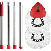 HiBaby Spin Mop Replacement Set Compatible with OCedar EasyWring 1-Tank | Include 2 Spin Mop Head Replacement, 1 Base, 1 Mop Handle (30-58in) Combo Microfiber Mops Set Floor Cleaning (1-Tank System)