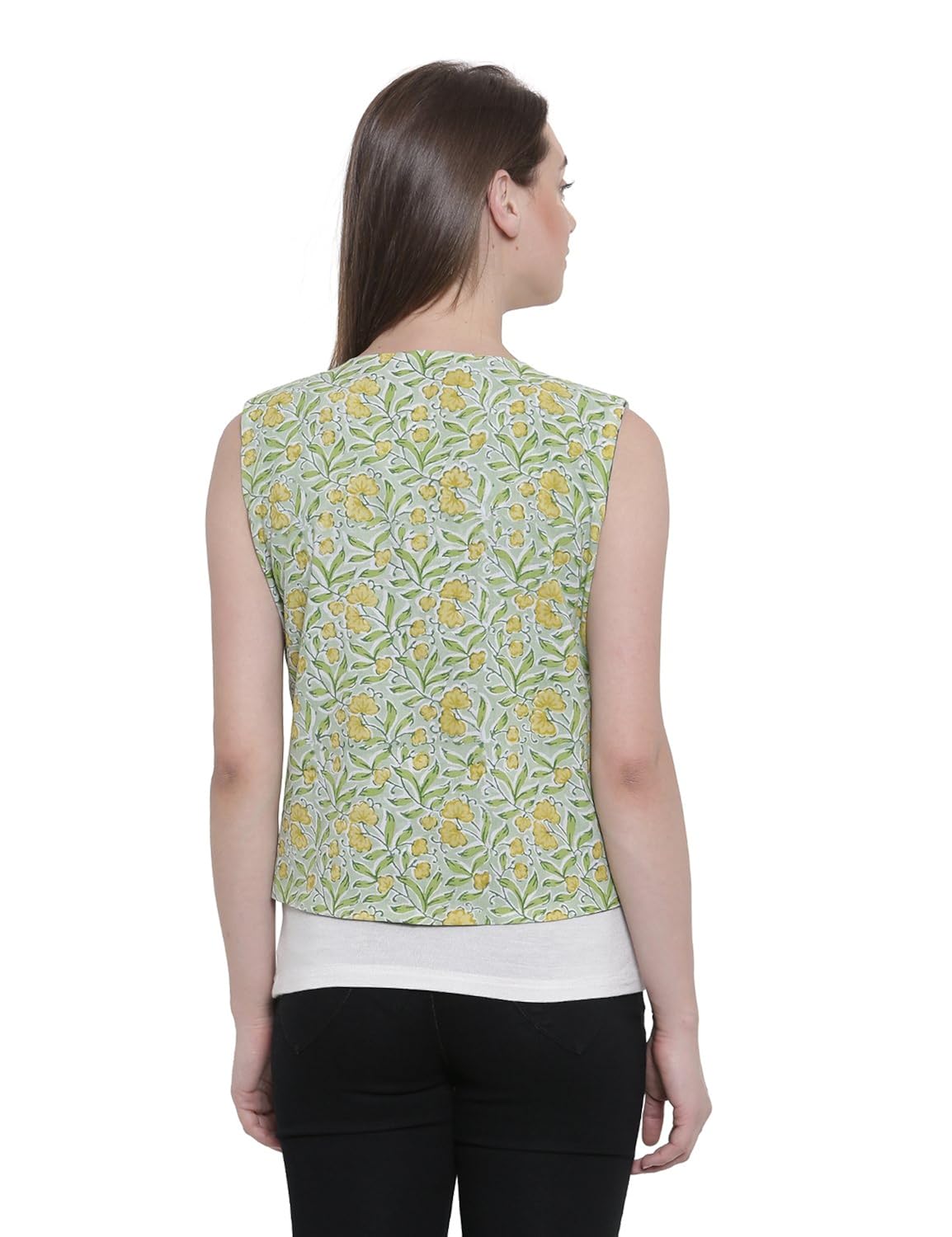 soochirang women's hand block printed reversible sleeveless pure cotton short waist coat