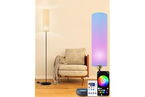 YHW Smart Floor Lamp Works with Alexa & Google Home, Color Changing Stepless Dimmable for Living Room, Modern Standing WiFi Lamps with Remote, Minimalist Pole Lamp Tall Lights for Bedroom, Office-Black