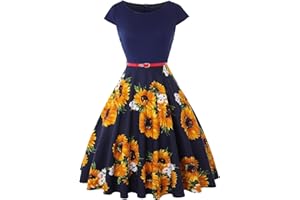 BNISBM 1950s Retro Cocktail Princess Dress for Women Short Sleeve Country Rockabilly Dress Flared Cocktail Swing Dress