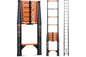 WATATI Telescoping Ladder, 20.3FT Aluminum Collapsible Extension Ladder with 2 Triangle Stabilizers & Non-Slip Feet, Portable Ladder Max Capacity 330 LBS for Home, RV, Outdoor(Orange)