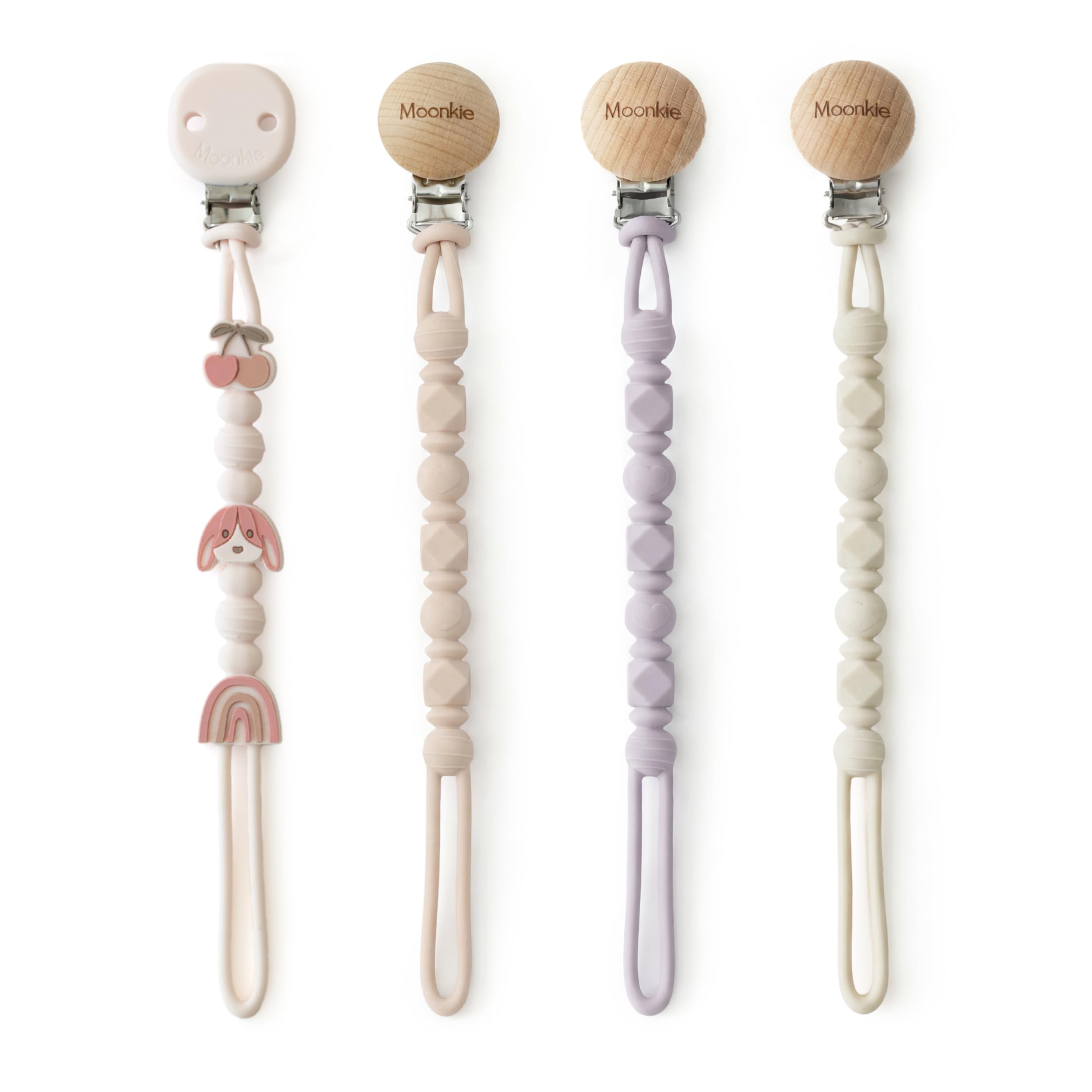 Moonkie Silicone Pacifier Clips for Baby – Durable One-Piece Binky Holder, Mixed Styles Paci Clips, Baby Essentials for Newbo