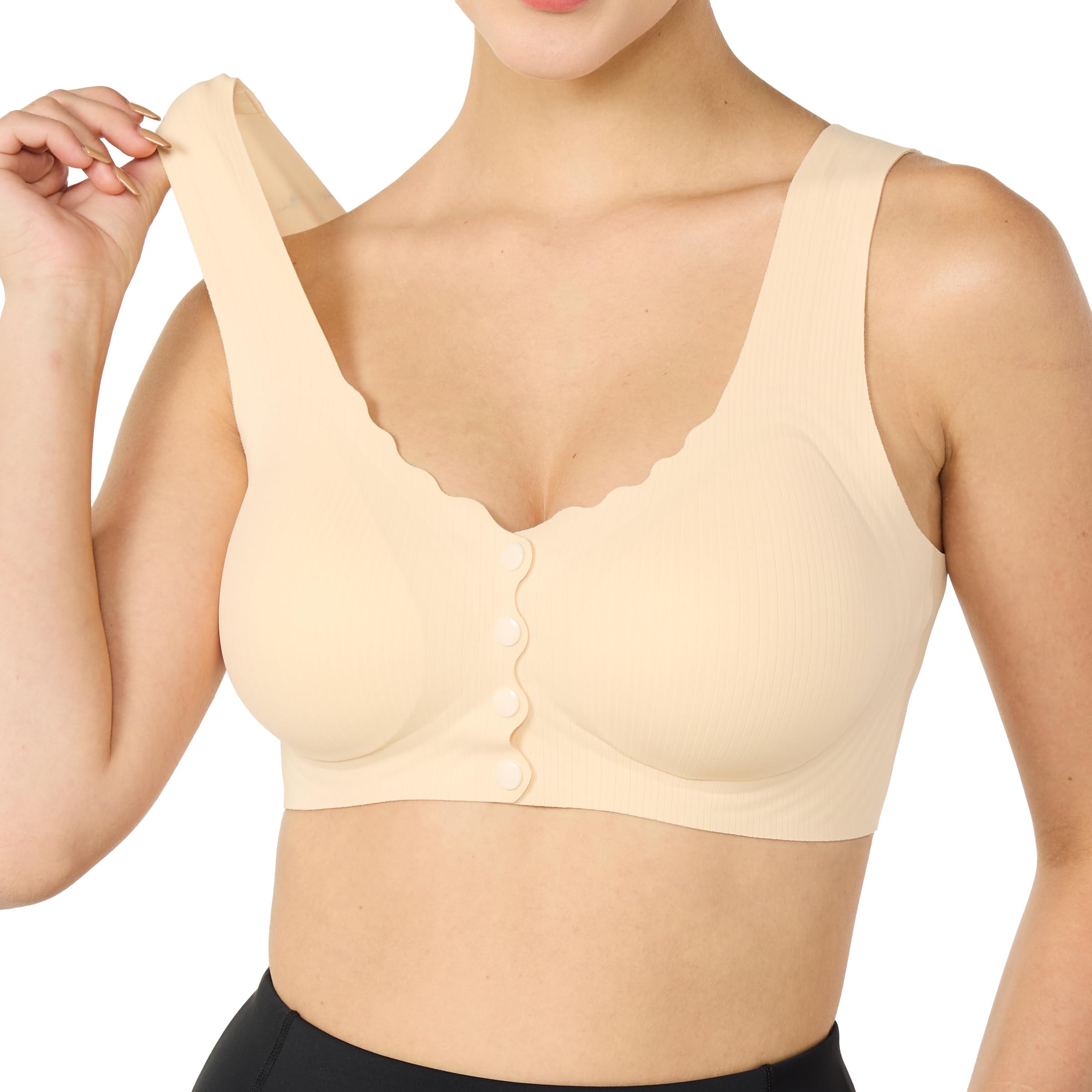 Photo 1 of TOYVTOO Wireless Support Bras for Women Front Closure Lift No Underwire Comfortable Seamless Beige