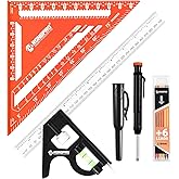 RONGPRO Aluminum Alloy 12in Carpenter Square and 12in Zinc-Alloy Combination Square Set, CNC-Machined with Woodworking Pencil, Carpenter Measuring Layout Tool for Woodworking and Home DIY.