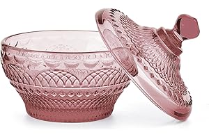 Sungmor Vintage Embossed Glass Candy Storage Jars w/Lid, Small Decorative Colorful Candy Dishes Purple Cookie Container, Pret