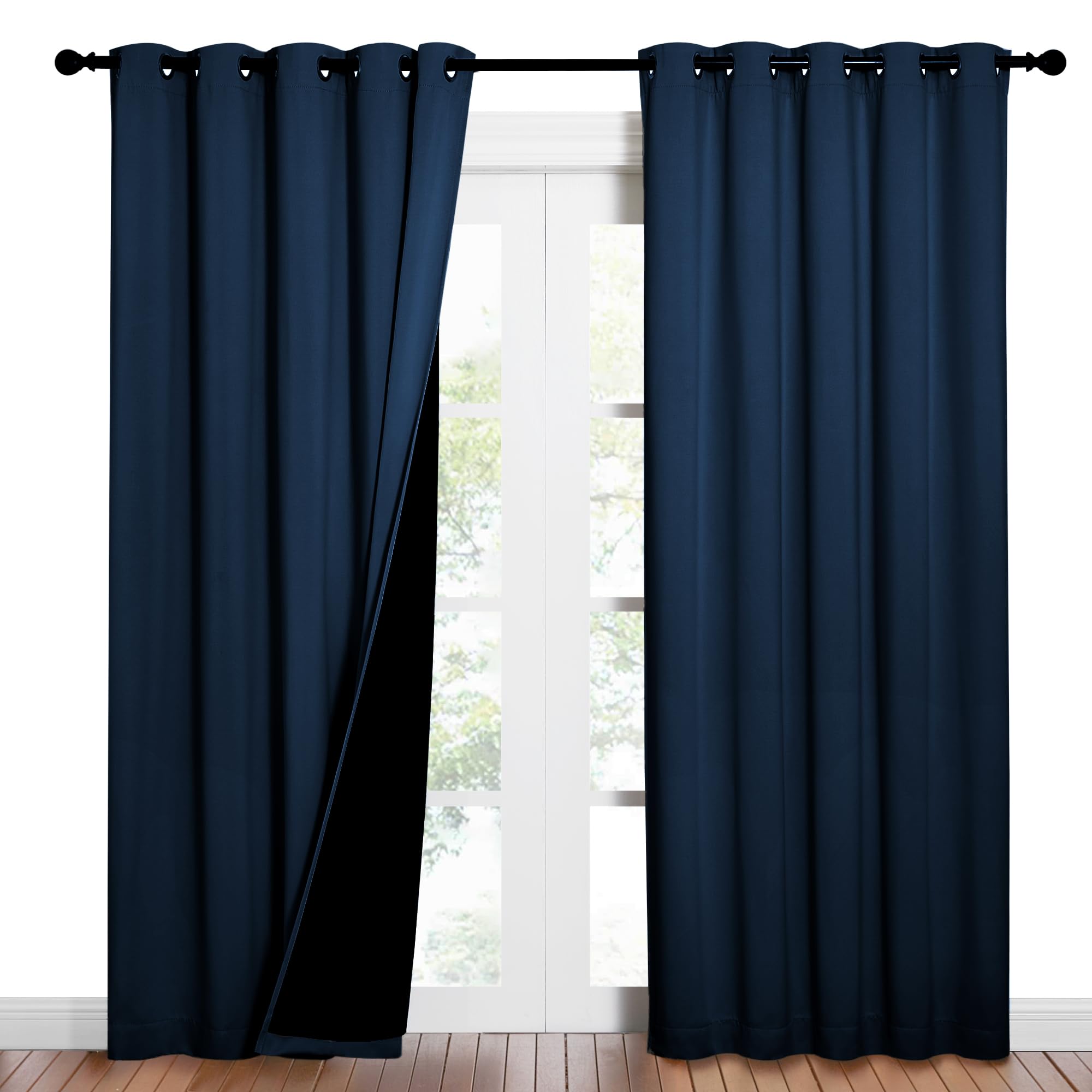 Photo 1 of NICETOWN Moroccan Blue Full Shade Curtain Panels, Pair of Energy Smart & Noise Blocking Out Blackout Drapes for Dining Room Window, Thermal Insulated Guest Room Lined Window Dressing(62 x 84 inch)