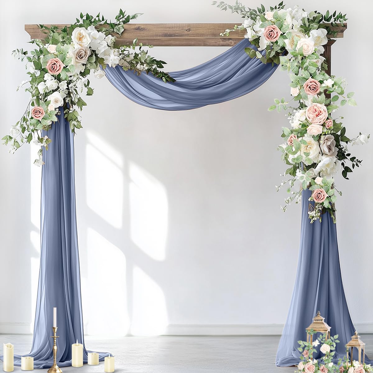 Mixsuperstore 2 Pcs Chiffon Wedding Arch Curtains 6m Antique Blue