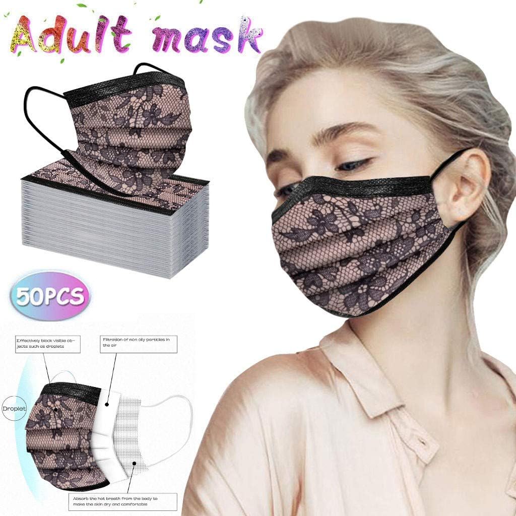 JSPOYOU 50PC Adult Fashion Lace Disposable Protection Three Layer Breathable Face: Clothing