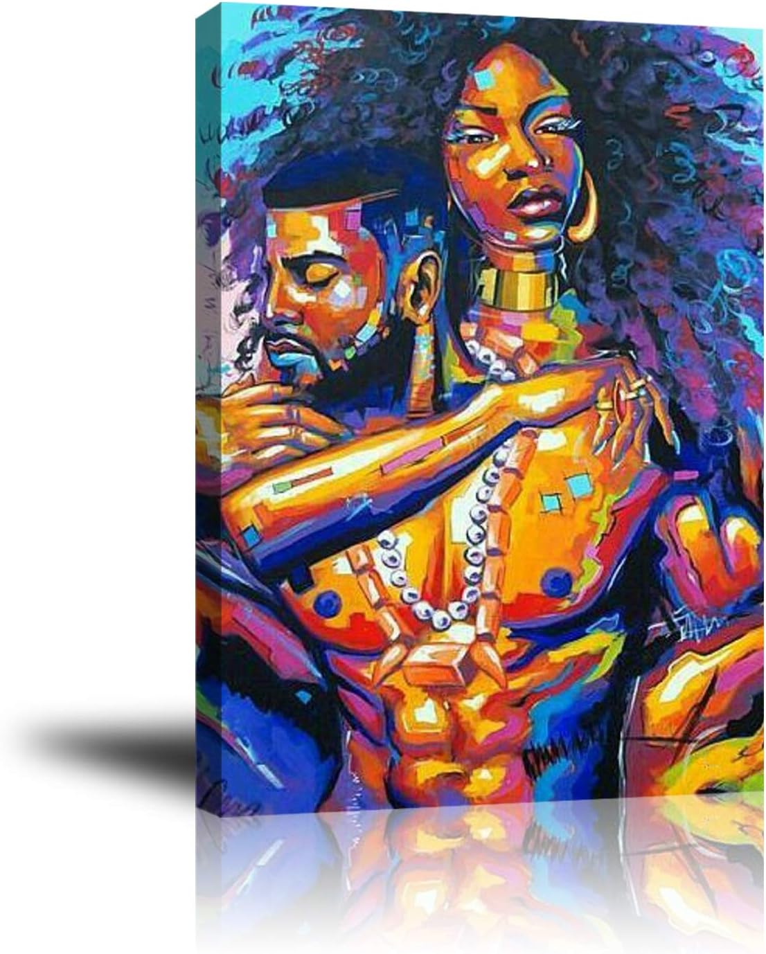 Premium Canvas Wall Art, Prints African American Lovers Couple Decor Photo Paintings, Decorative Artwork for Bedroom Home Office Framed Ready to Hang 16"x 20"