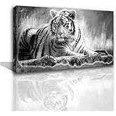 Yxbhhym Animal Black and White Tiger Canvas Wall Art Picture Tiger Painting Print Gallery Wrap Office Bathroom Living Room Decoration Modern Home Art Framed Wall Art– 20X40inch