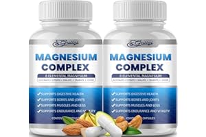 Magnesium Complex 8 in 1 Supplement - 8 Elemental Magnesium, Vegan Non-GMO - 90 Capsules (2 Bottles)