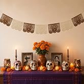 flangairy Dia De Los Muertos Ofrenda Decorations, Felt Papel Picado Banner | 70.9