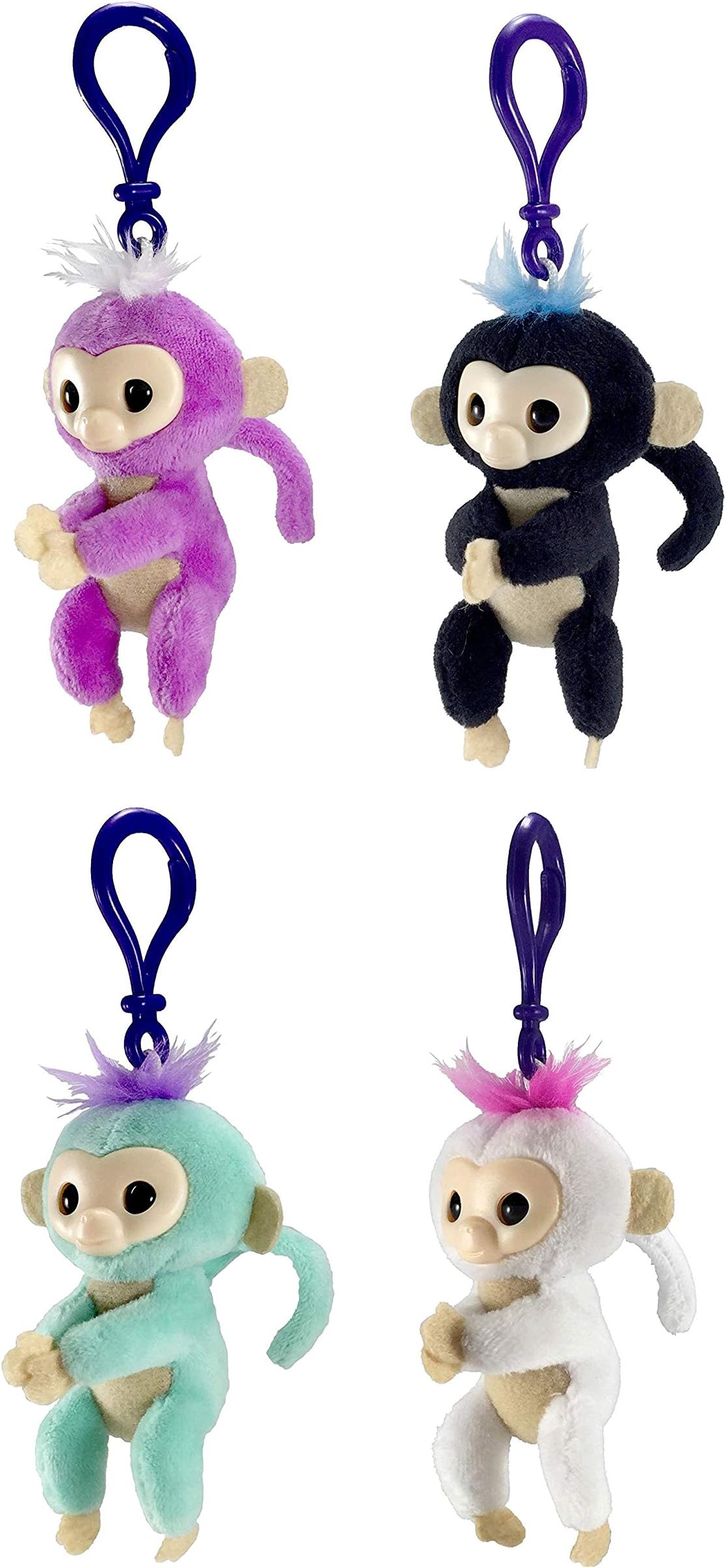 Blizy WowWee Fingerlings Plush Hugger Clip On - Monkey Key Chain Bundle, Teal, Purple, White, Black, Includes Keychain