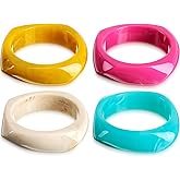 Landical Colorful Square Acrylic Resin Bangle Bracelet Wide Geometric Irregular Wristbands Women