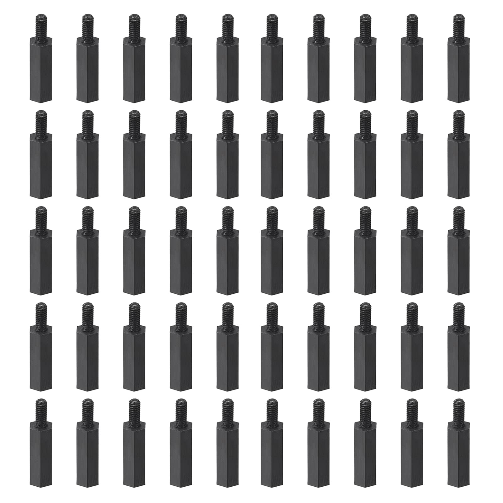 YOKIVE 50 Pcs M2.5 Standoff Screws, Nylon Hex PCB Standoffs with High Insulation Effect, Keep Height Consistent, Great for Motherboard (Black, 15mm+6mm)