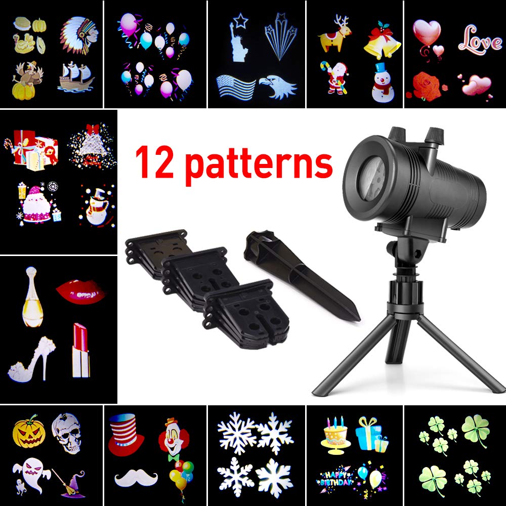 ominilight Holiday Decoration LED Projector 12 Switchable Patterns, Outdoor Landscape Disco Rotating Spotlight, Waterproof Party Light for Birthdays/Dancing/Wedding/Christmas, 6101