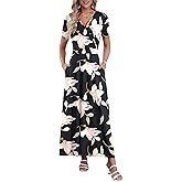 AUSELILY Maxi Dresses for Women Ankle Length Floral Print Beach Long Flowy Dress with Pockets