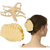 KINCHYGO, 2 Pack Seashell Hair Claw Clips Metal Starfish Hair Clip Hair Accessories for Women Gold