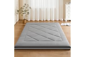 PLOATH Japanese Futon Floor Mattress - Portable Tatami Mattress Mat Foam with Storage Bag - Foldable Floor Futon Mattress for Lounge - Thick Roll Up Mattress Dormitory Guest Room (Queen, Grey)