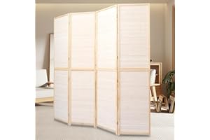 HOMSCREENER Room Divider Folding Privacy Screens, 6FT Bamboo Room Divider Wall Panel, Freestanding 2-in-1 Multifunction Partition Room Dividers for Room Separation 4 Panel Hand Made Mesh Woven Wall Divider Screen