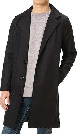 Amazon メルトン生地 保温性抜群 チェスター コート メンズ ロングコート 秋冬 防寒 シングルボタン サイドポケット ブラック L コート ジャケット 通販