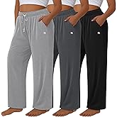 Neer 3 Pack Women's Plus Size Pants Wide Leg Sleep Yoga Pants Loose Drawstring Casual Baggy Sweatpants with Pockets