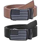 SANSTHS Nylon Ratchet Belts for Men 2 Pack, American Flag Slide Golf Belts 1 1/3", Tactical Work Web Belt 4th of July