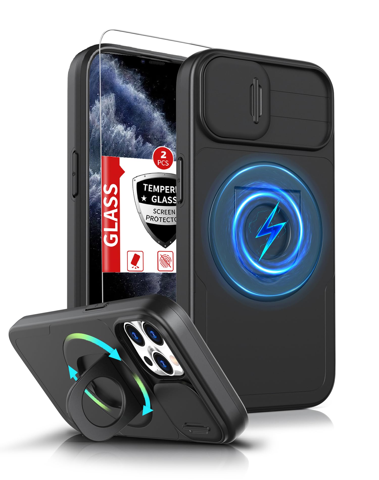 Photo 1 of IYTRRYH for iPhone 11 Pro Case Magnetic Compatible with MagSafe Wireless with 2 Screen Protectors,11ProCase Built-in Kickstand Ring Camera Heavy Duty Protection Military Grade Drop Shockproof Black