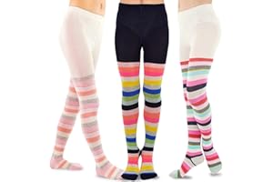 TeeHee Socks Little Girls Toddlers Fashion Casual Cotton Tights 3 Pairs Stripes Dots Flowers Hearts Animals School Dance