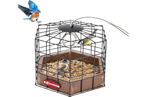 Kingsyard Squirrel-Proof Bird Feeder for Outdoor Hanging - Rugged Recycled Plastic Feeding Station with Metal Mesh Tray, Special for Small Birds. Brown