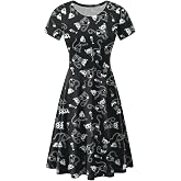 Women Halloween Short Sleeves Printed Dress Vintage Style A-Line Party Dresses