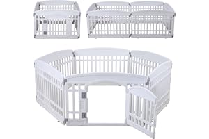 GUPAMIGA Pet Playpen for Dogs Heavy Plastic Puppy Exercise Pen Indoor Outdoor Small Pets Fence Puppies Folding Cage 6 Panels for Puppies and Small Dogs House Supplies (White 6*Panel)