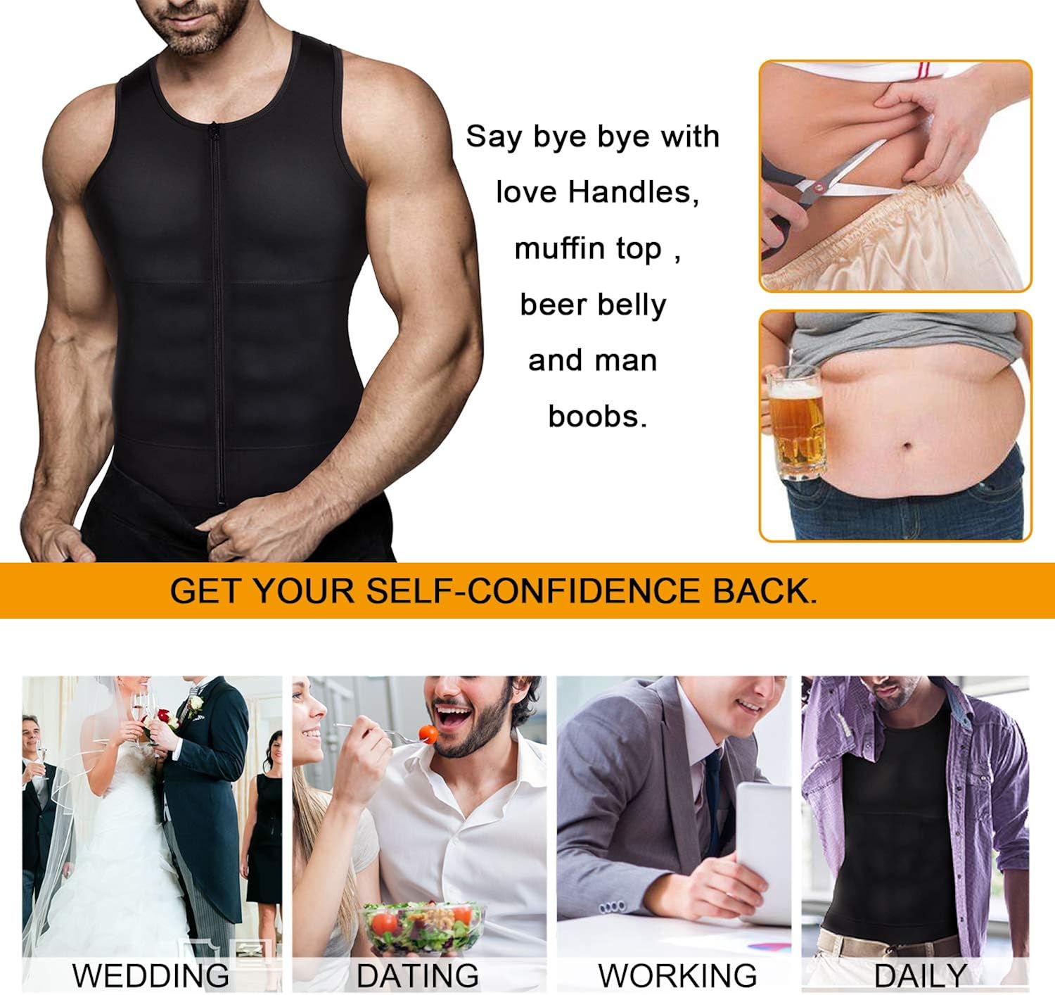 Irisnaya Mens Compression Shirt Slimming Body Shaper Vest Waist Trainer Workout Tank Tops Back Support Undershirts: Clothing