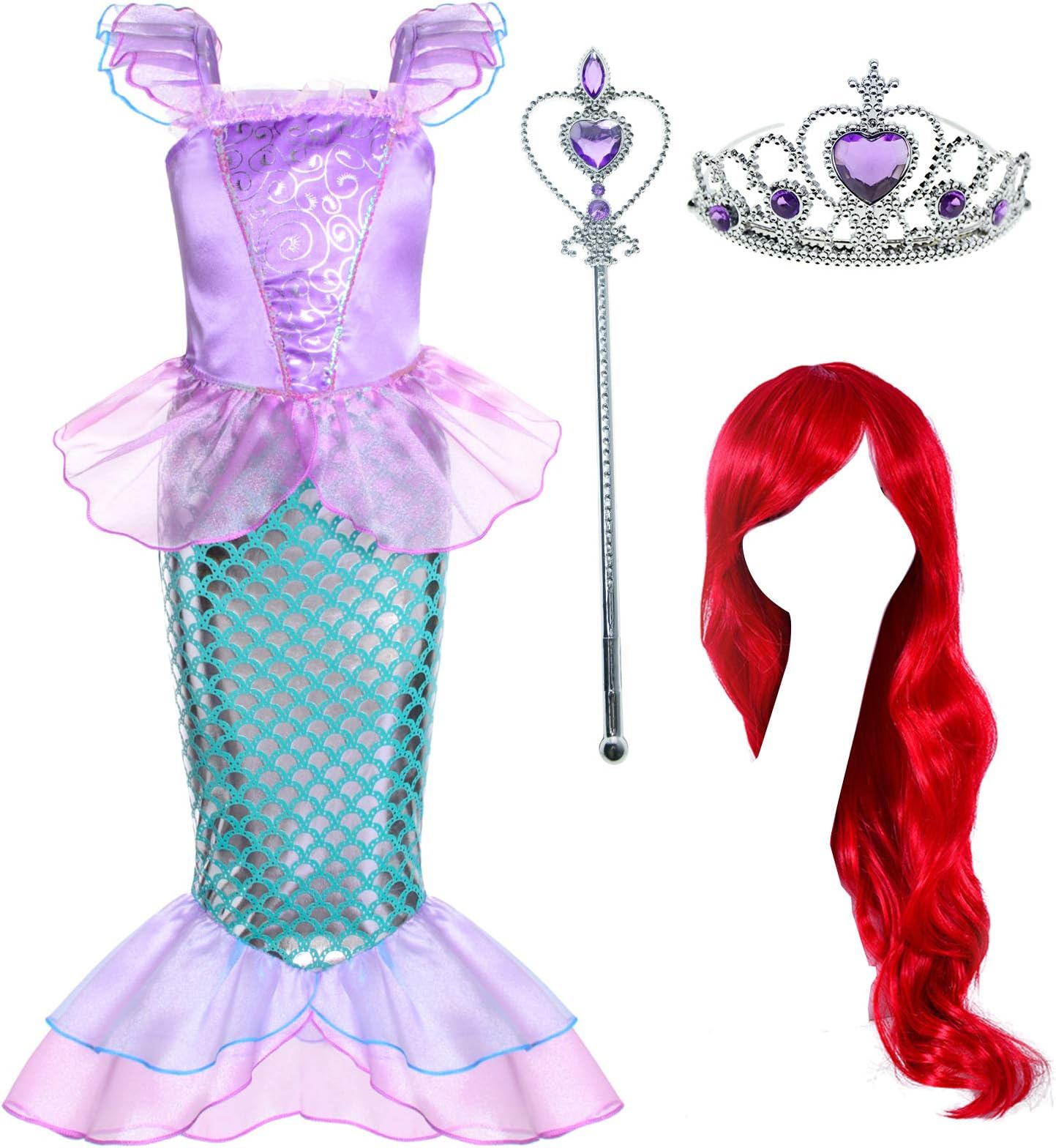Joy Join Little Girls Princess Mermaid Costume for Girls Dress Up with Wig,Crown,